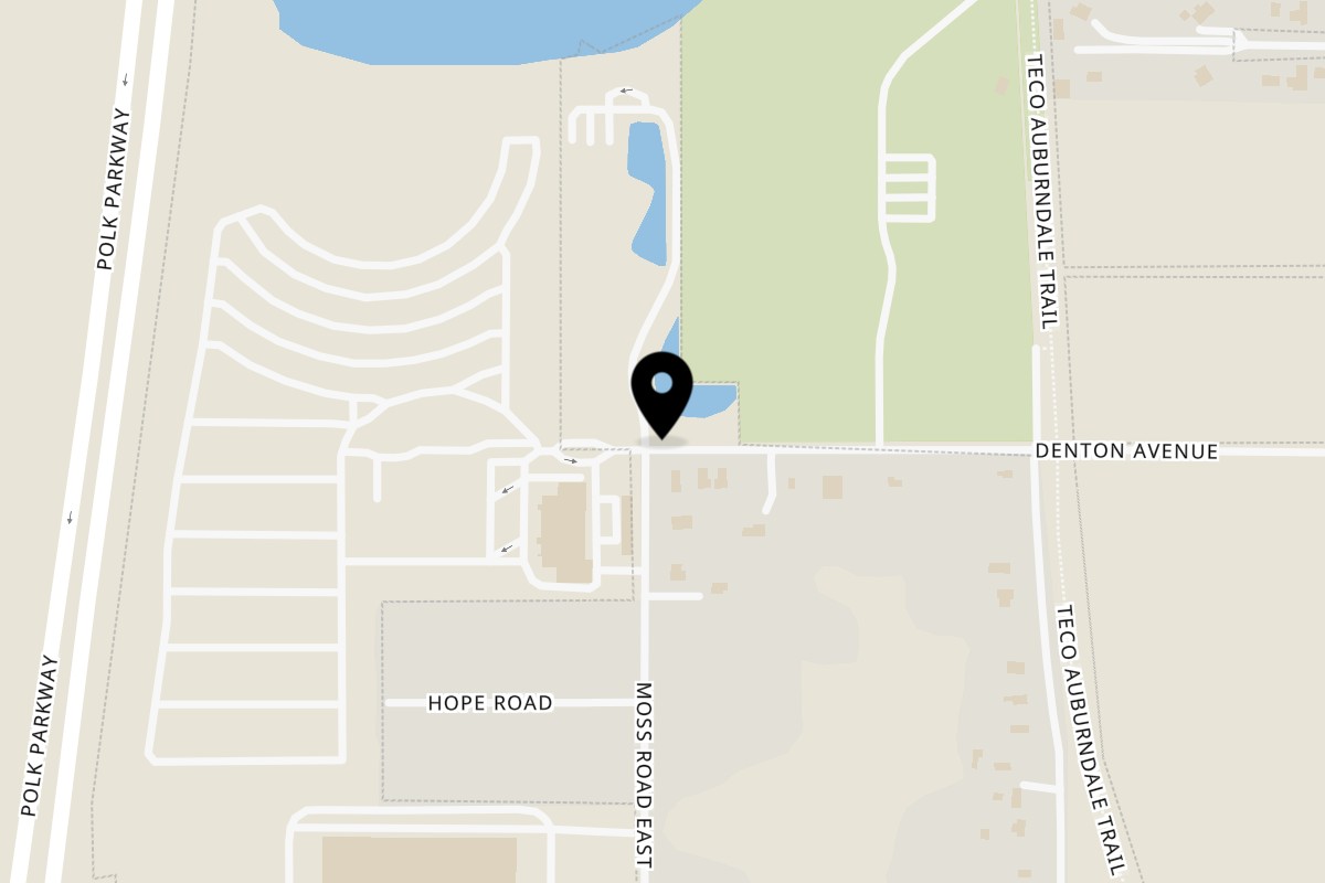 Map showing the location of Aroma Indian Bar & Grill on 330 Denton Ave in Auburndale